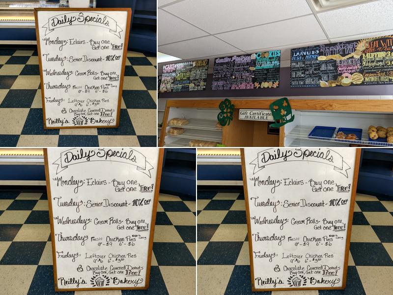 Reilly's Bakery Menu