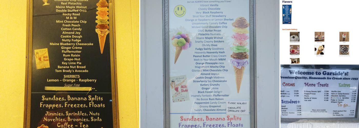 Garside's Ice Cream Menu