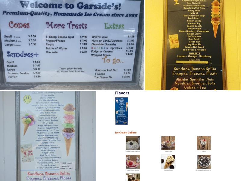 Garside's Ice Cream Menu