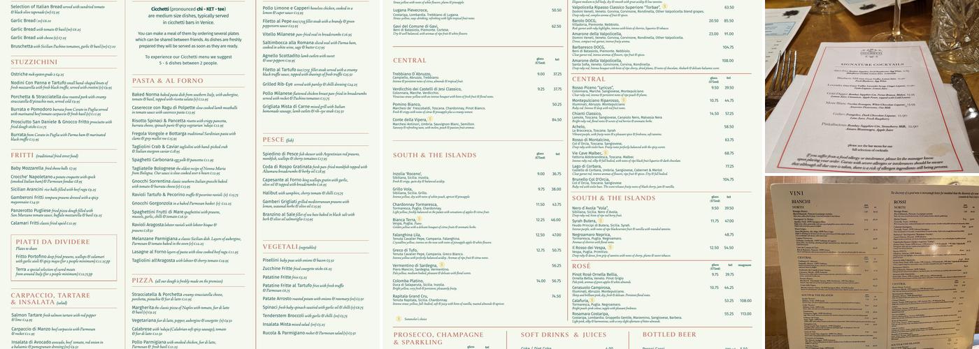 San Carlo Cicchetti Menu