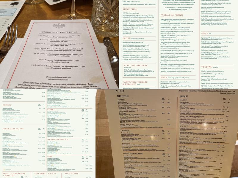 San Carlo Cicchetti Menu