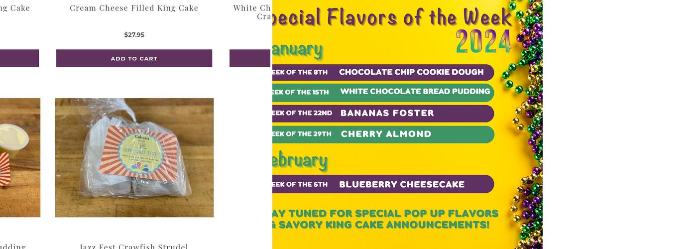 Caluda's King Cake Menu
