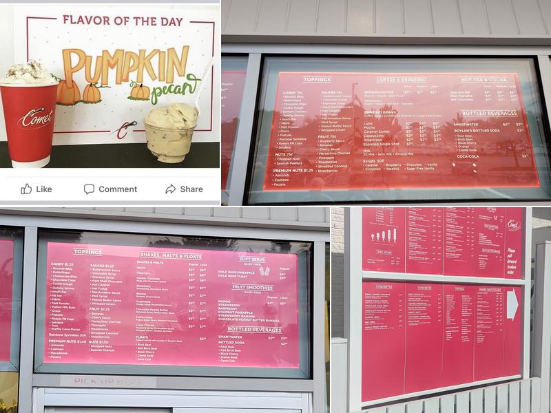 Comet Frozen Custard Menu