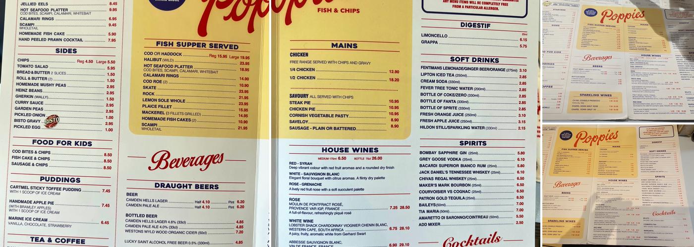 Poppies Fish & Chips Menu