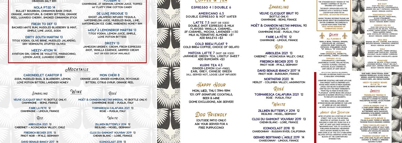 Drip Affogato Bar NOLA Menu