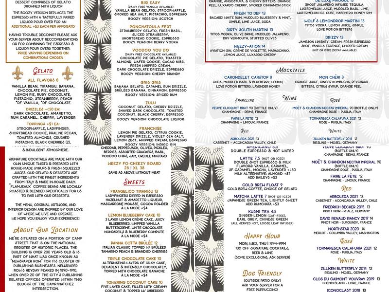 Drip Affogato Bar NOLA Menu