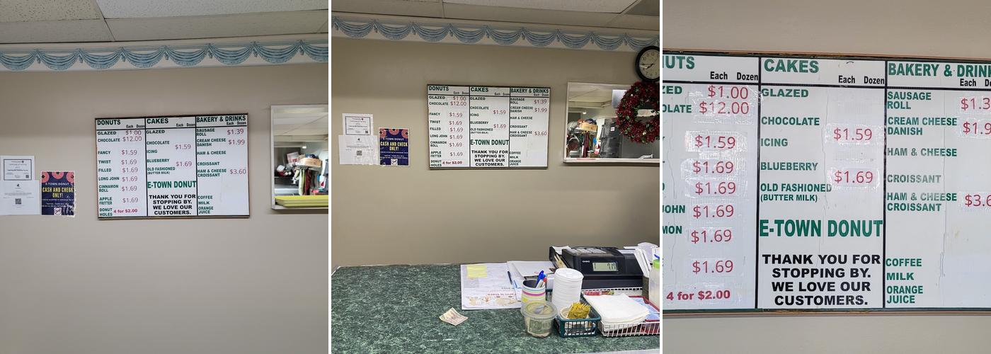 Etown Donut Menu