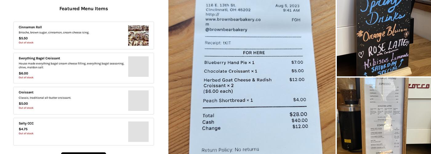 Brown Bear Bakery Menu