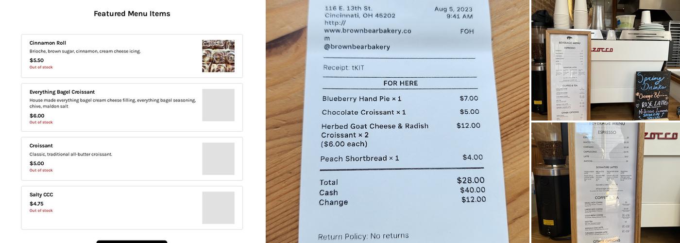 Brown Bear Bakery Menu