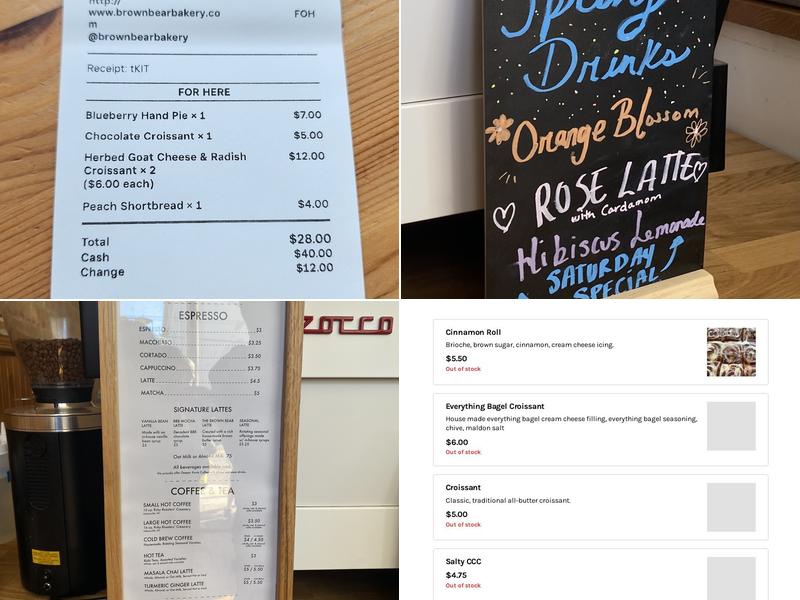 Brown Bear Bakery Menu