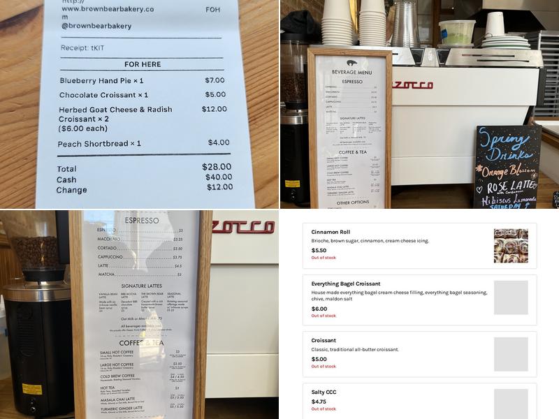 Brown Bear Bakery Menu