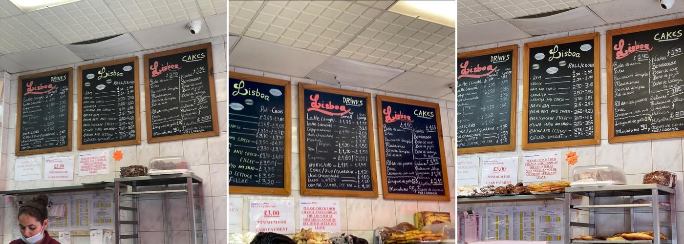 Lisboa Patisserie Menu