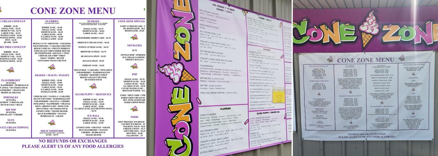 Cone Zone Menu