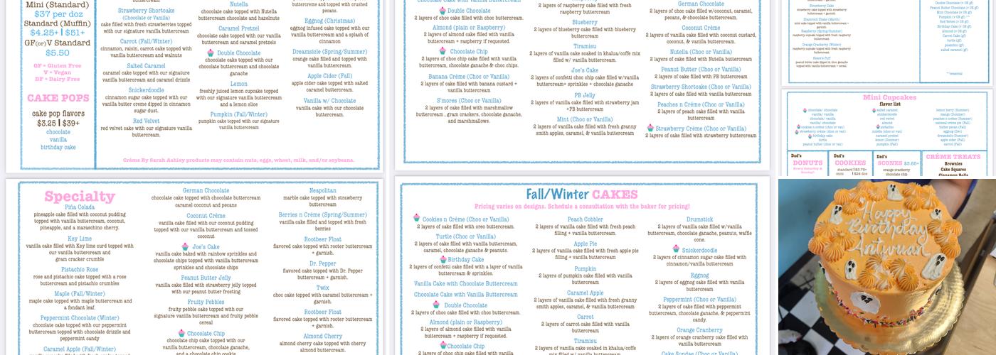 Créme by Sarah Ashley Bakery Menu