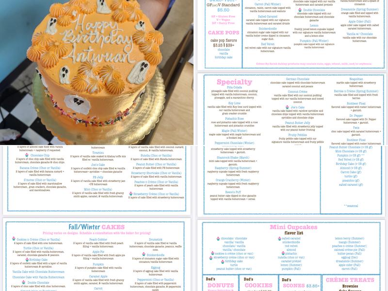 Créme by Sarah Ashley Bakery Menu