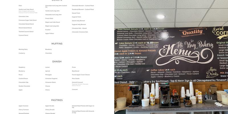 Hi-Way Bakery Menu