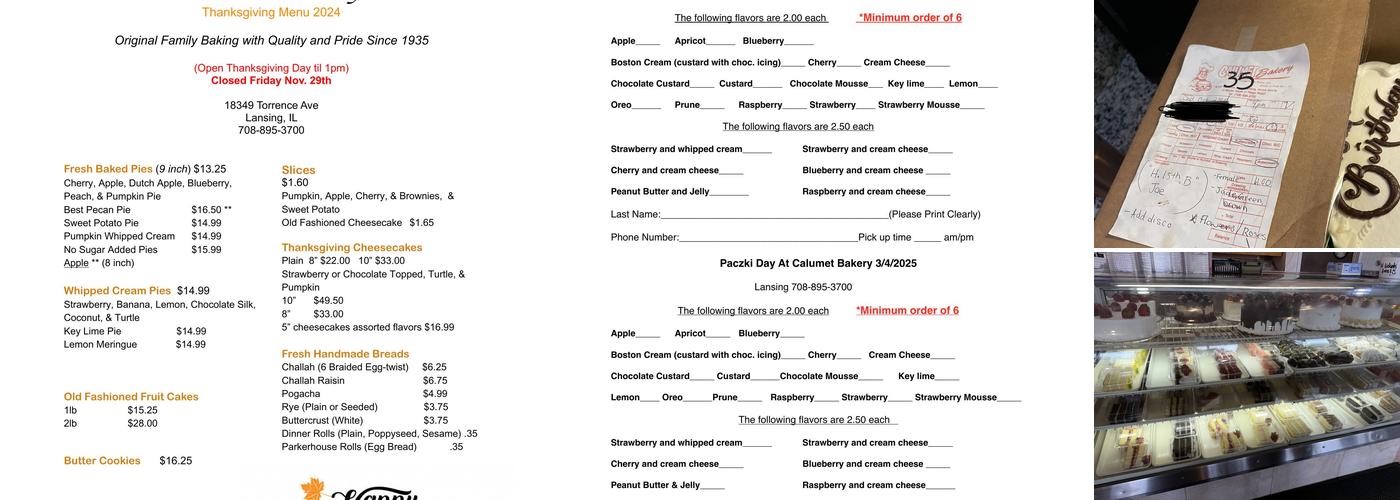 Calumet Bakery Menu