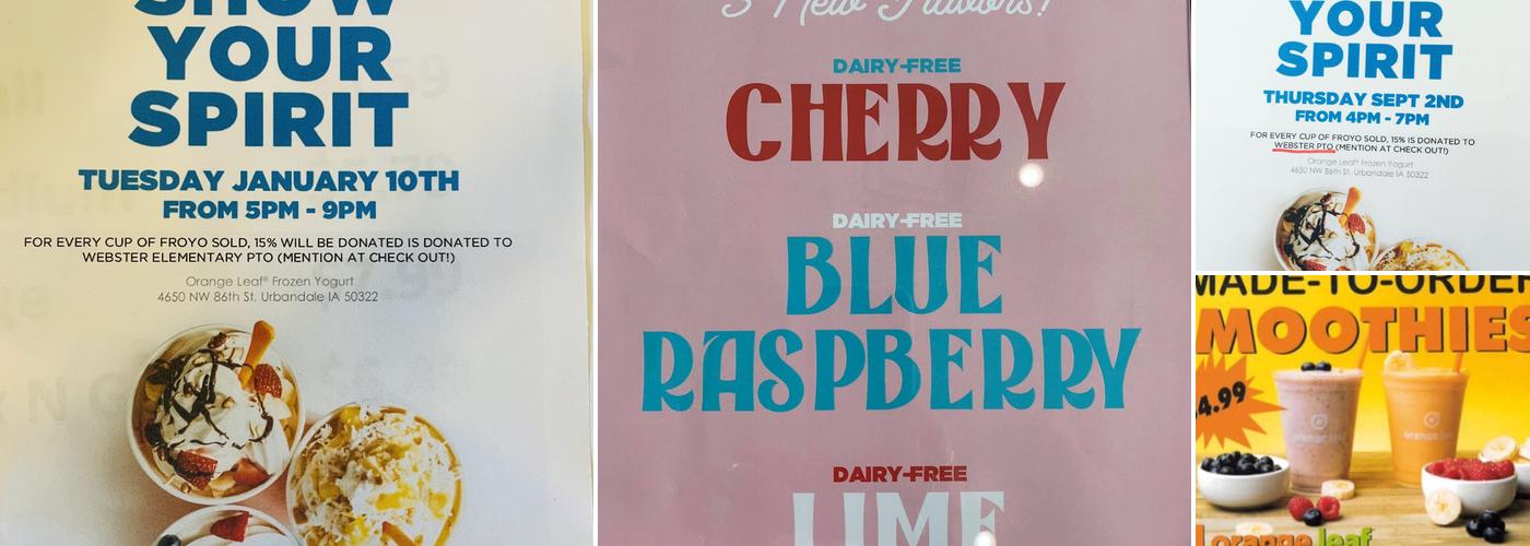 Orange Leaf Frozen Yogurt Menu