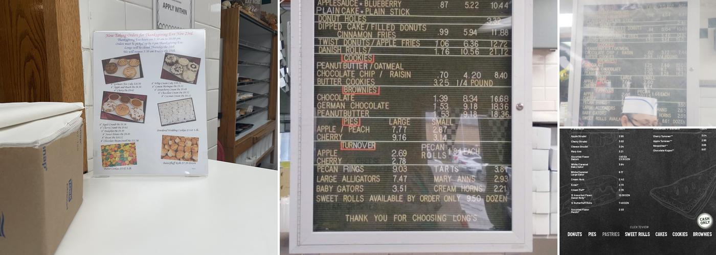 Long's Bakery Menu