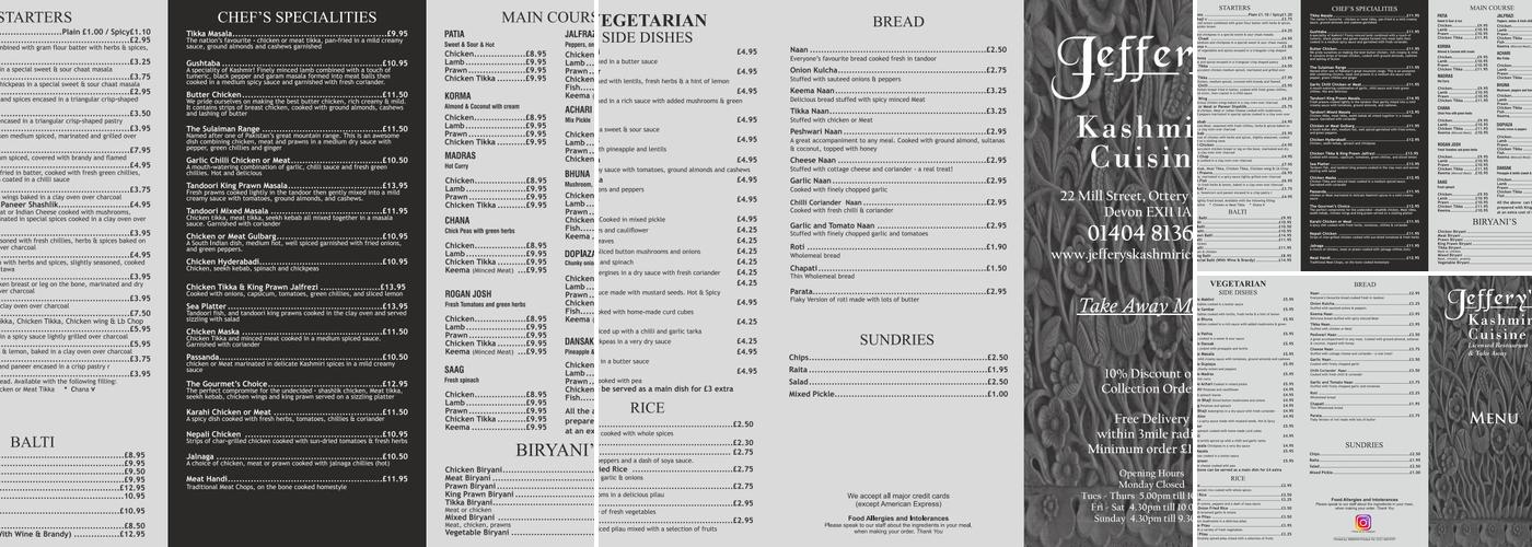 Jefferys Kashmiri Cuisine Menu