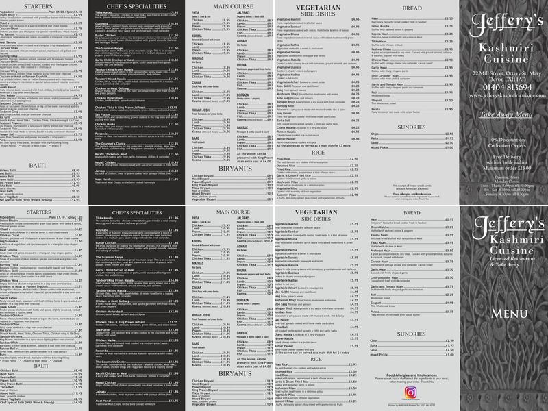 Jefferys Kashmiri Cuisine Menu