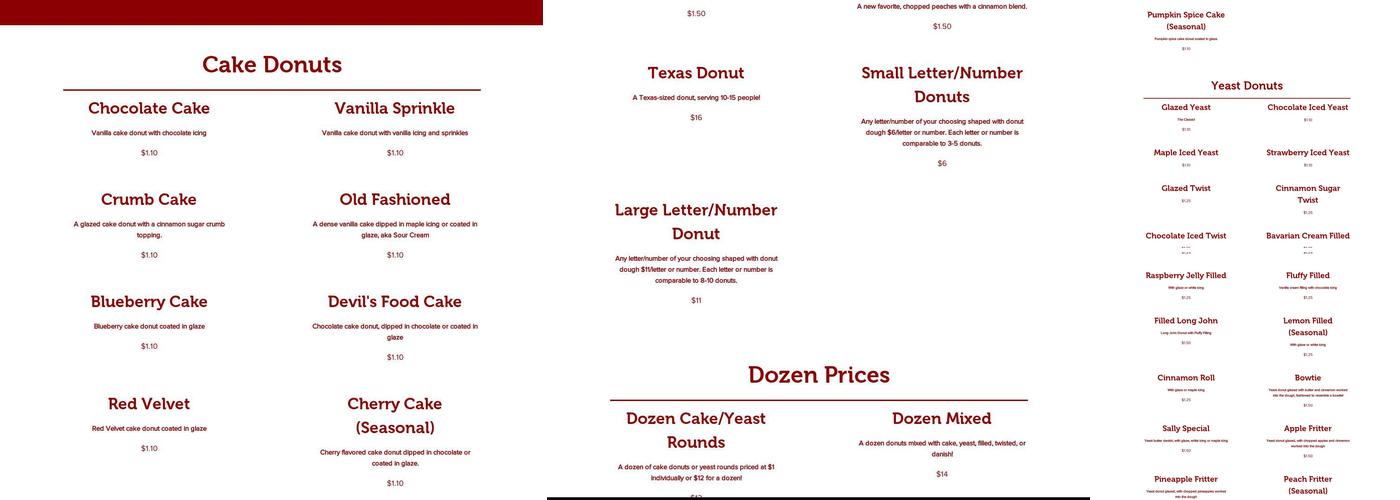 Reds Donuts Menu