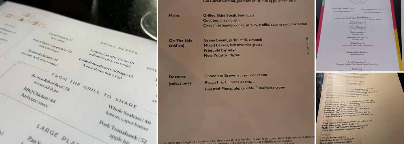 Sea Containers Restaurant Menu