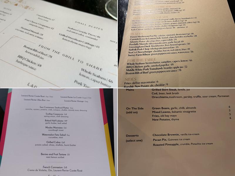 Sea Containers Restaurant Menu