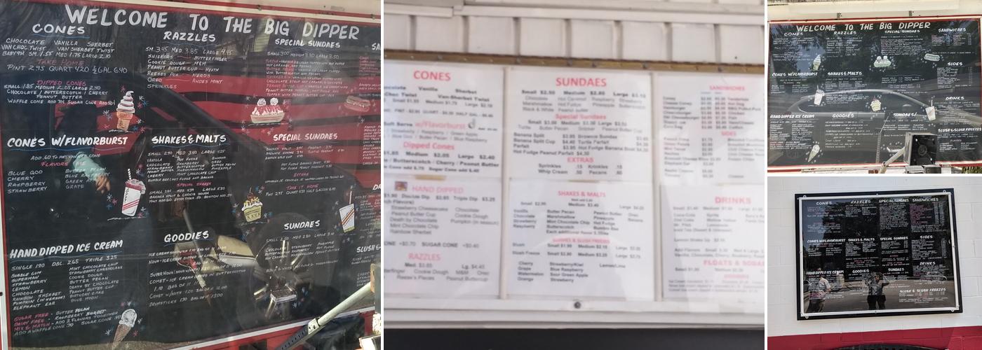 Big Dipper Menu
