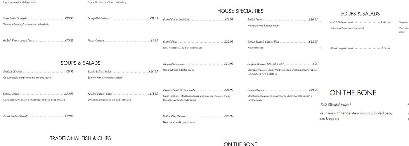 Seafresh - Fish & Seafood restaurant Menu