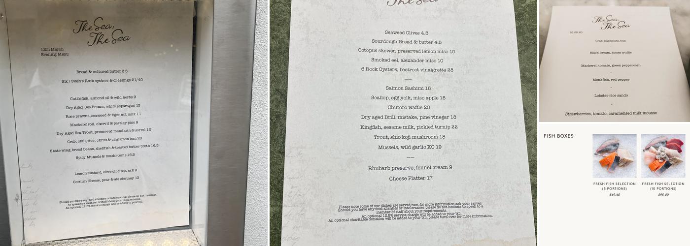 The Sea, The Sea Menu