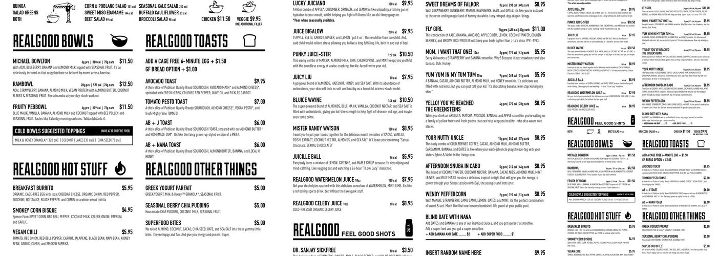 RealGood Stuff Co. Menu