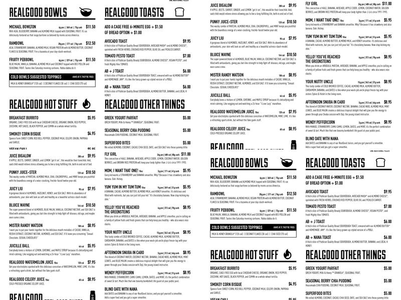RealGood Stuff Co. Menu