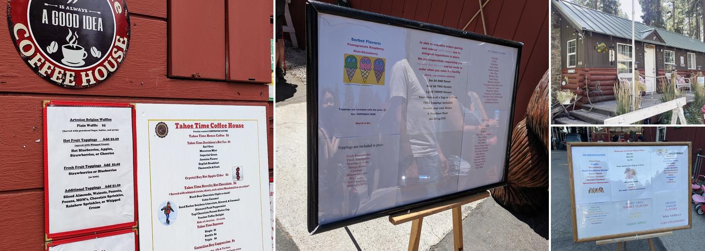 Sweet Tahoe Time Ice Cream Menu