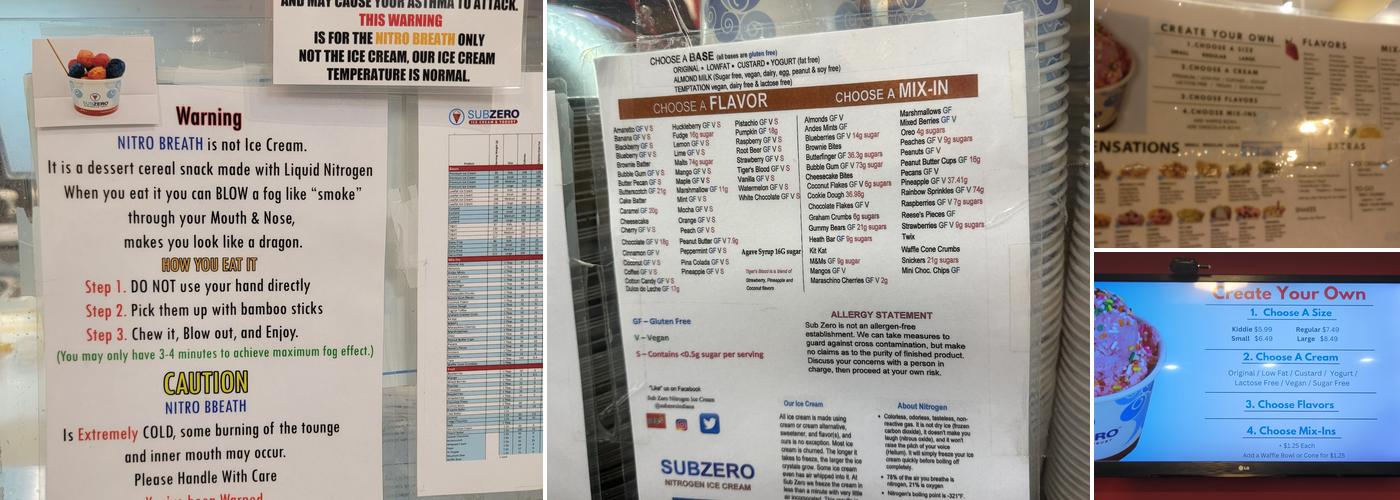 Sub Zero Nitrogen Ice Cream Menu