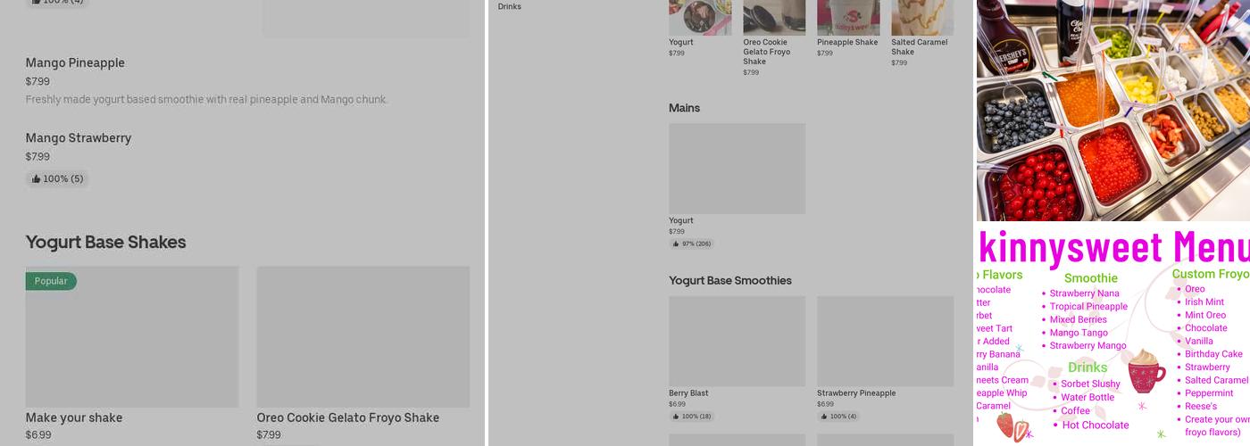 Skinnysweet Frozen Yogurt Menu