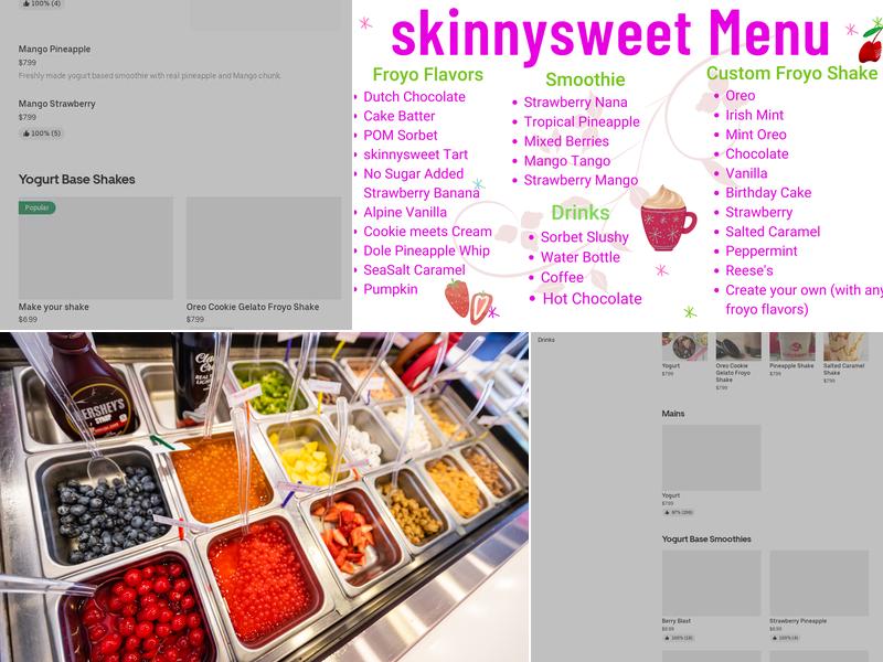 Skinnysweet Frozen Yogurt Menu
