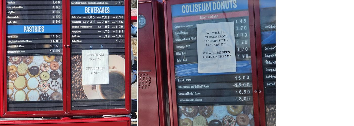 Coliseum Donuts Menu
