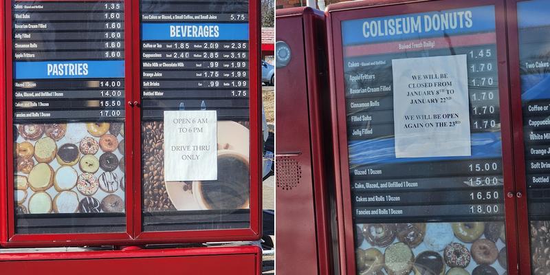 Coliseum Donuts Menu