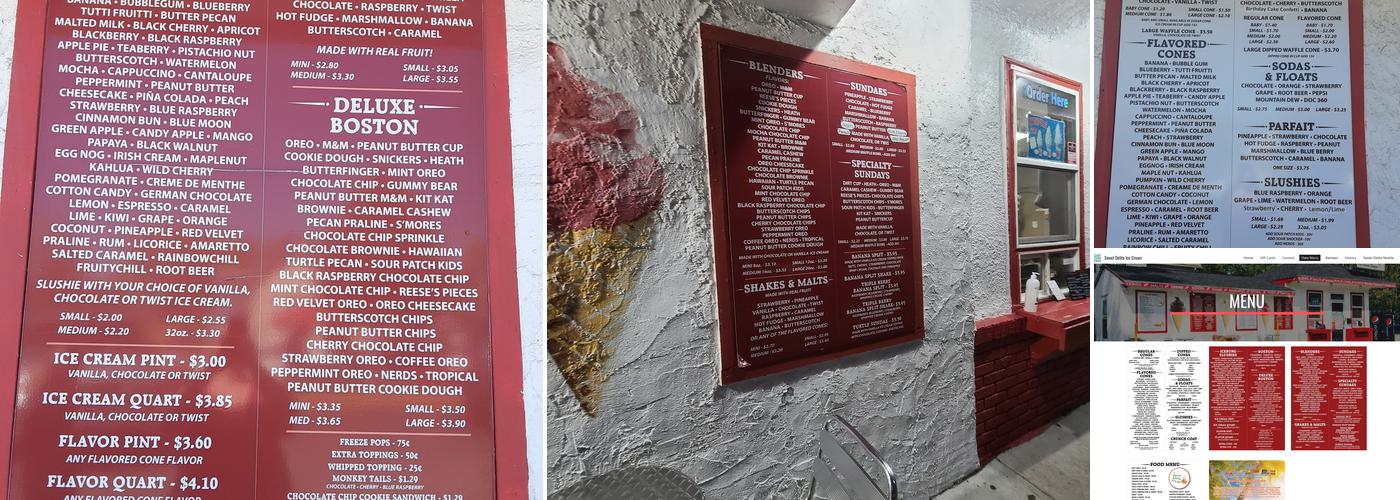 Sweet Delite Ice Cream Menu