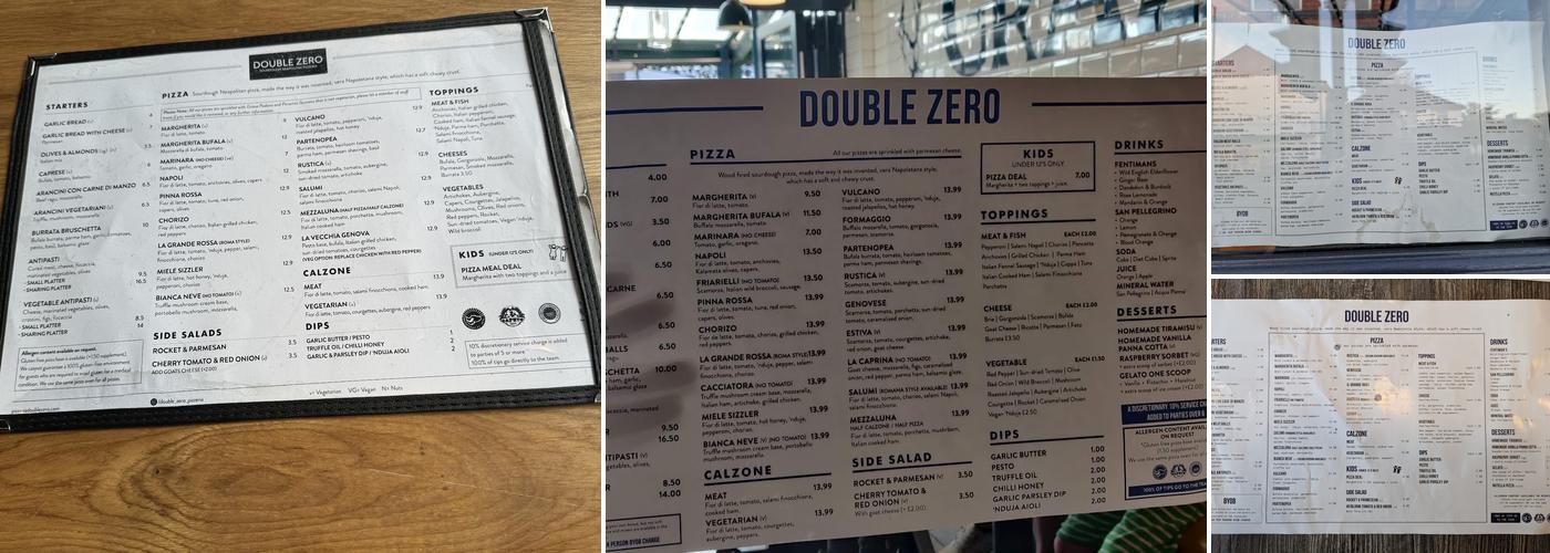 Double Zero Neapolitan Pizza Menu