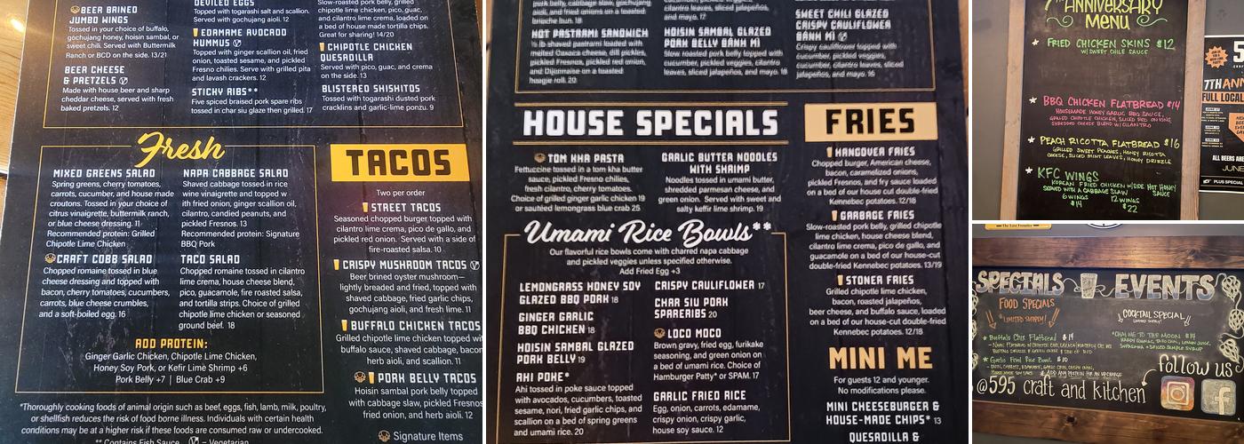 595 Craft And Kitchen Menu