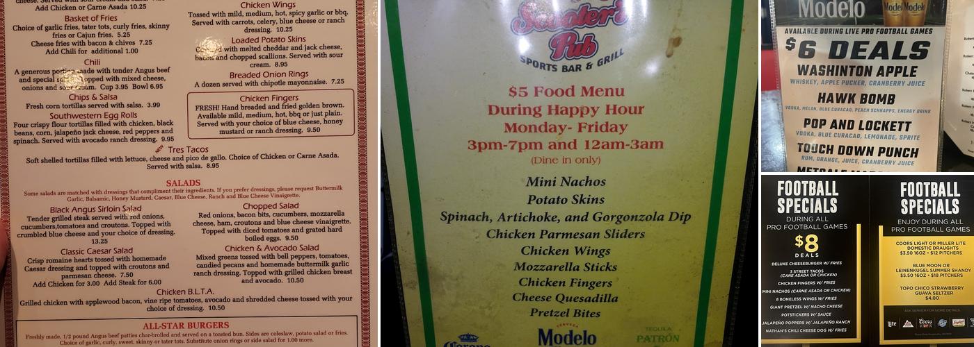 Scooter's Pub Menu