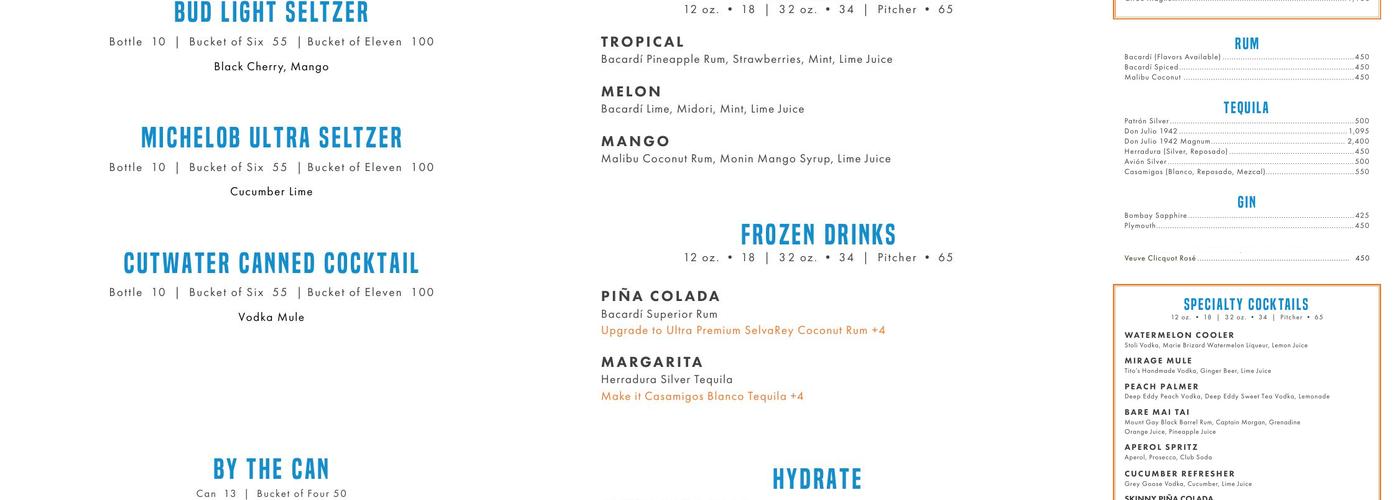 Bare Pool Lounge Menu