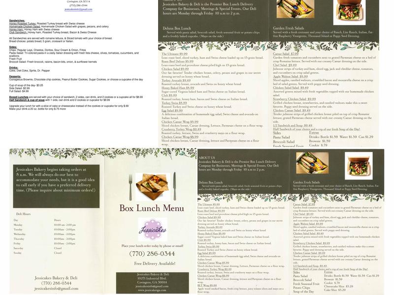 Jessicakes Bakery Menu