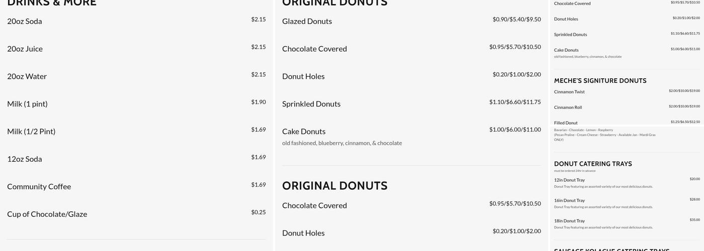 Meche's Donuts Menu
