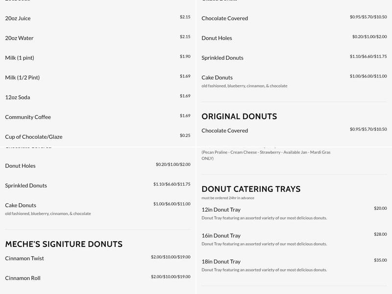 Meche's Donuts Menu