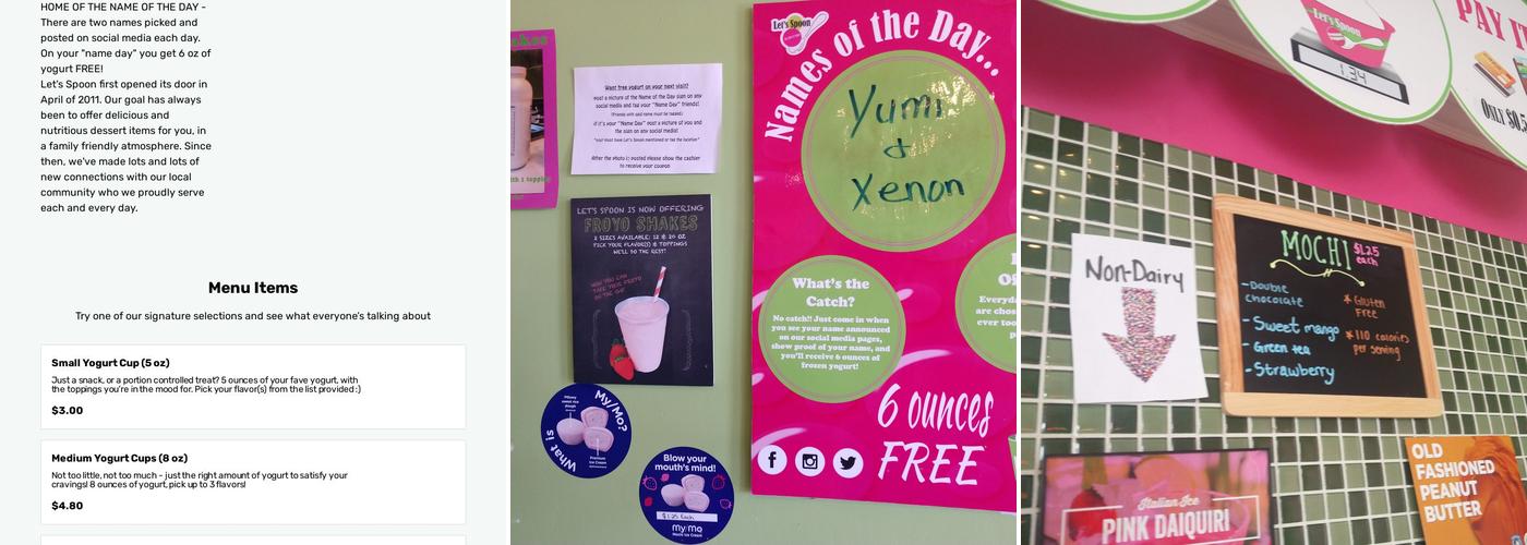 Let's Spoon Frozen Treats Menu