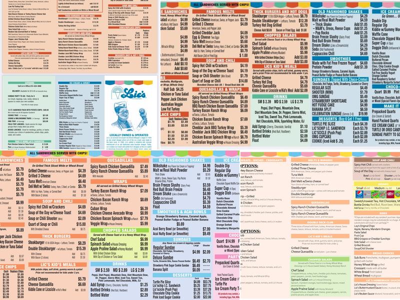 Lic's Deli & Ice Cream Menu