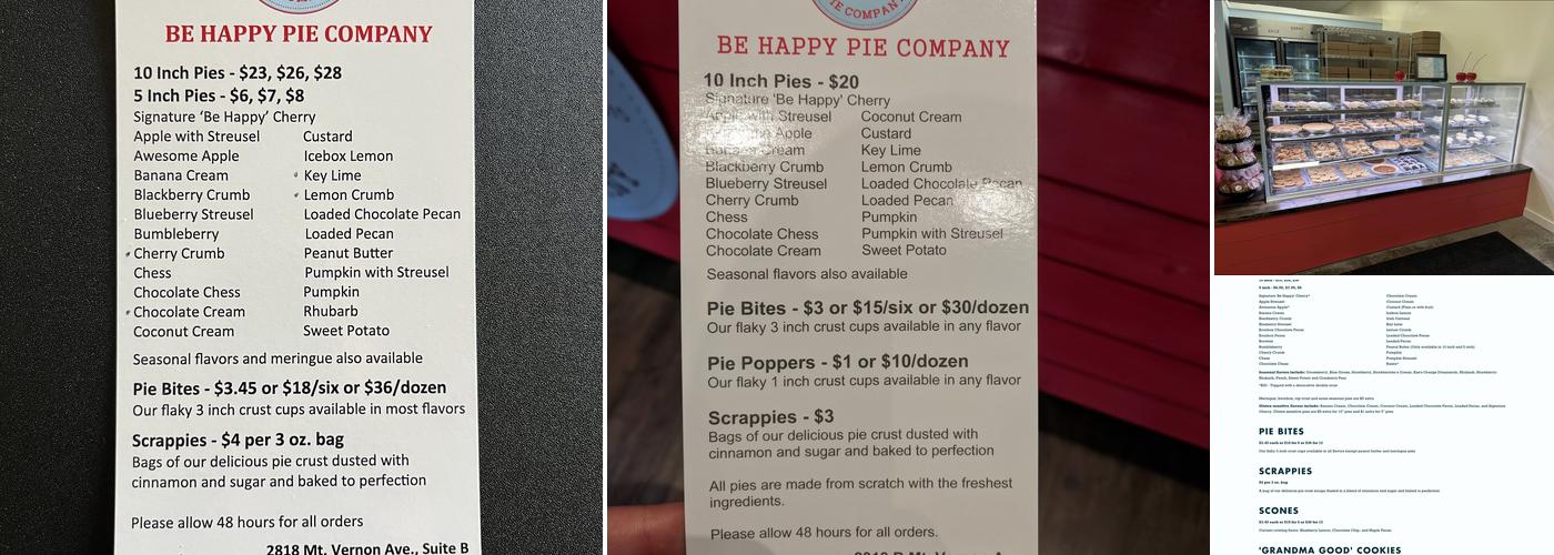 Be Happy Pie Company Menu